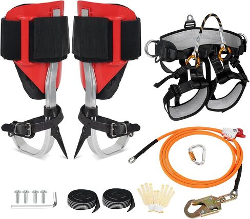Tree Climbing Spikes Set Lightweight Adjustable Arborist Gear 350LBS | with Seat Harness, 9.8FT Steel Wire Core Flip Line, Heavy Duty Spurs for Tree Work, Hunting, Logging & Fruit Picking in Saudi Arabia