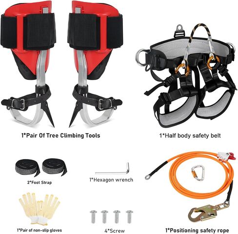 Tree Climbing Spikes Set Lightweight Adjustable Arborist Gear 350LBS | with Seat Harness, 9.8FT Steel Wire Core Flip Line, Heavy Duty Spurs for Tree Work, Hunting, Logging & Fruit Picking in Saudi Arabia