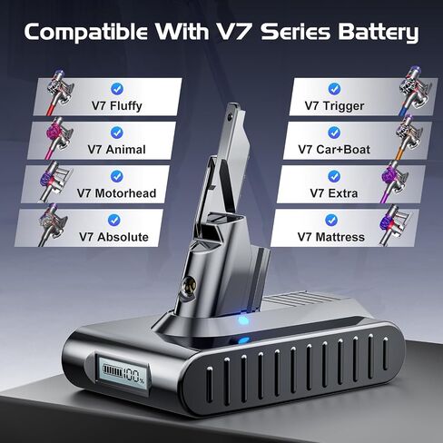 LED Display 10000mAh 21.6V Replacement for Dyson V7 Battery Compatible with SV11 Motorhead Animal Trigger HEPA Car+Boat Absolute Handheld Vacuum Cleaners in Saudi Arabia