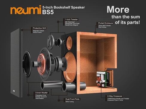 NEUMI BS5 Passive Bookshelf Speakers, 5-Inch Woofer, Dark Wood, 1 Pair | 1-inch silk dome tweeter, rear ported cabinet, for home theater, stereo music and surround sound in Saudi Arabia