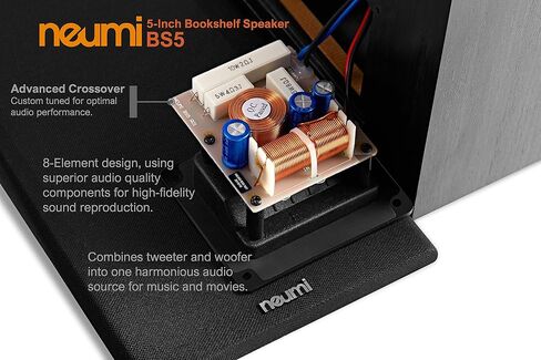 NEUMI BS5 Passive Bookshelf Speakers, 5-Inch Woofer, Dark Wood, 1 Pair | 1-inch silk dome tweeter, rear ported cabinet, for home theater, stereo music and surround sound in Saudi Arabia
