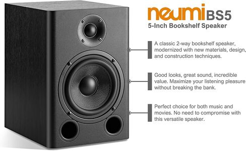 NEUMI BS5 Passive Bookshelf Speakers, 5-Inch Woofer, Dark Wood, 1 Pair | 1-inch silk dome tweeter, rear ported cabinet, for home theater, stereo music and surround sound in Saudi Arabia