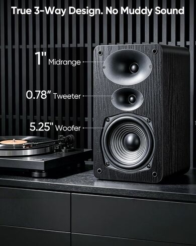 Saiyin 3-Way Passive Bookshelf Speakers 5.25inch Woofer | 50W*2 Power,48Hz Deep Bass,4Ω,HiFi Audio For Home Theater/Turntable/Stereo Receiver,NEEDS AMPLIFIER, Pair in Saudi Arabia