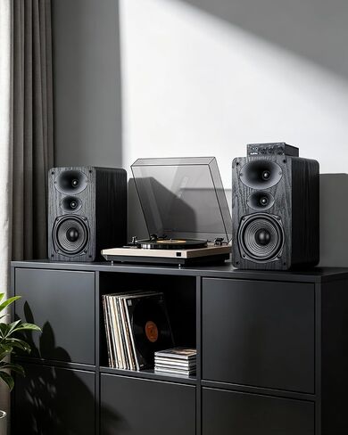 Saiyin 3-Way Passive Bookshelf Speakers 5.25inch Woofer | 50W*2 Power,48Hz Deep Bass,4Ω,HiFi Audio For Home Theater/Turntable/Stereo Receiver,NEEDS AMPLIFIER, Pair in Saudi Arabia