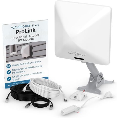 Waveform ProLink: Directional Outdoor 5G NR SA/NSA Modem | x62 Modem Dual SIM | 4x4 High-Gain Antenna | IP65 Waterproof CPE for T-Mobile, Verizon, AT&T | Up to 2.5 Gbps | Includes Window Entry Cable in Kuwait