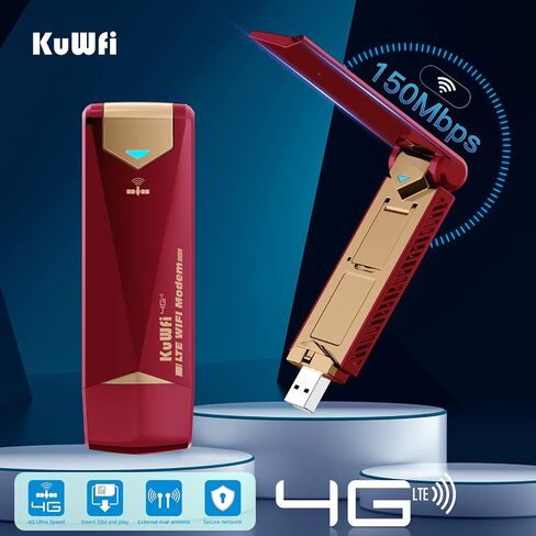 KuWFi 4G LTE USB Modem Dongle with WiFi Hotspot, SIM Card Slot | 4G Modem Wireless Router Unlocked Portable for AT&T in USA/CA/MX in Saudi Arabia