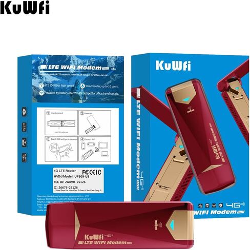 KuWFi 4G LTE USB Modem Dongle with WiFi Hotspot, SIM Card Slot | 4G Modem Wireless Router Unlocked Portable for AT&T in USA/CA/MX in Saudi Arabia