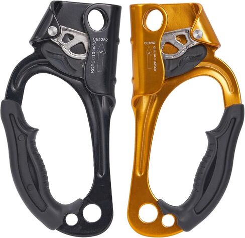 Hand Ascender, Rock Climbing Tree Arborist Rappelling Gear Equipment Rope Ascender Rope Clamp for 10~13MM Rope（Left Black+Right Orange） in Kuwait