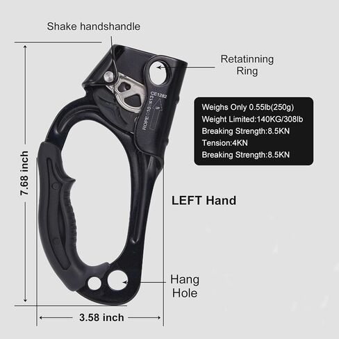 Hand Ascender, Rock Climbing Tree Arborist Rappelling Gear Equipment Rope Ascender Rope Clamp for 10~13MM Rope（Left Black+Right Orange） in Kuwait