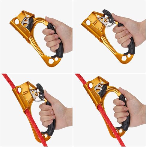 Hand Ascender, Rock Climbing Tree Arborist Rappelling Gear Equipment Rope Ascender Rope Clamp for 10~13MM Rope（Left Black+Right Orange） in Kuwait