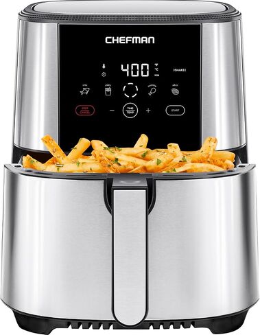 Chefman TurboFry Touch Air Fryer, Large 5-Quart Family Size, One Touch Digital Control Presets, French Fries, Chicken, Meat, Fish, Nonstick Dishwasher-Safe Parts, Automatic Shutoff, Stainless Steel in Saudi Arabia