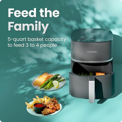 Chefman TurboX 4-in-1 Air Fryer, 5-Quart Airfryer for Extra Crispy Chicken, Fries, Wings, and More, Air Fry, Bake, Reheat, and Frozen Functions, Digital Touch Controls, Dishwasher Safe - Gray in Saudi Arabia