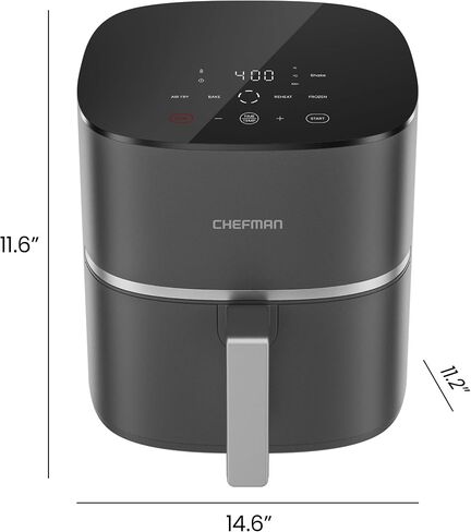 Chefman TurboX 4-in-1 Air Fryer, 5-Quart Airfryer for Extra Crispy Chicken, Fries, Wings, and More, Air Fry, Bake, Reheat, and Frozen Functions, Digital Touch Controls, Dishwasher Safe - Gray in Saudi Arabia
