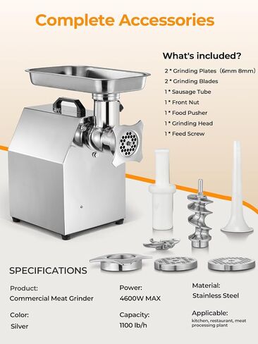 FOHERE #12 Commercial Meat Grinder 1.2HP Heavy duty | Heavy duty industrial meat grinder with 2 stainless steel blades and 2 grinding plates in Saudi Arabia