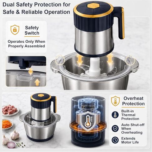 Food Processor, 5Qt Food Chopper Electric, 5-Speed Meat Grinder for Kitchen | Compact, Vegetable Chopper, Stainless Steel,Dishwasher Safe, for Garlic, Onion, Melon & Fruit, Food Grinder, with Accessories in Saudi Arabia