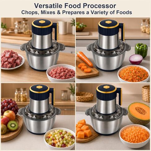 Food Processor, 5Qt Food Chopper Electric, 5-Speed Meat Grinder for Kitchen | Compact, Vegetable Chopper, Stainless Steel,Dishwasher Safe, for Garlic, Onion, Melon & Fruit, Food Grinder, with Accessories in Saudi Arabia