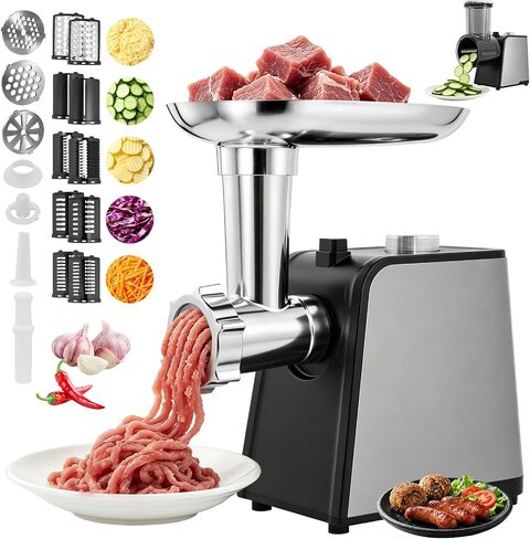 Electric Meat Grinder,8 in 1 Electric Cheese Grater,2800W Max Meat Grinder & Chopper,Stainless Steel Sausage Stuffer Maker for Cheeses, Fruits, Vegetables, Sausages and Minced Meat in Saudi Arabia