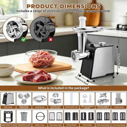 Electric Meat Grinder,8 in 1 Electric Cheese Grater,2800W Max Meat Grinder & Chopper,Stainless Steel Sausage Stuffer Maker for Cheeses, Fruits, Vegetables, Sausages and Minced Meat in Saudi Arabia