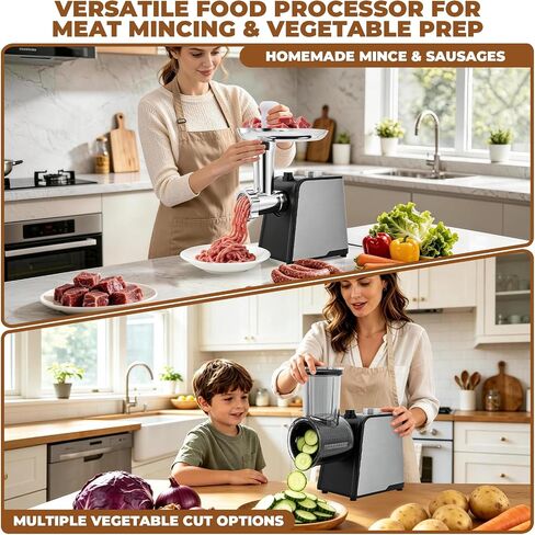 Electric Meat Grinder,8 in 1 Electric Cheese Grater,2800W Max Meat Grinder & Chopper,Stainless Steel Sausage Stuffer Maker for Cheeses, Fruits, Vegetables, Sausages and Minced Meat in Saudi Arabia