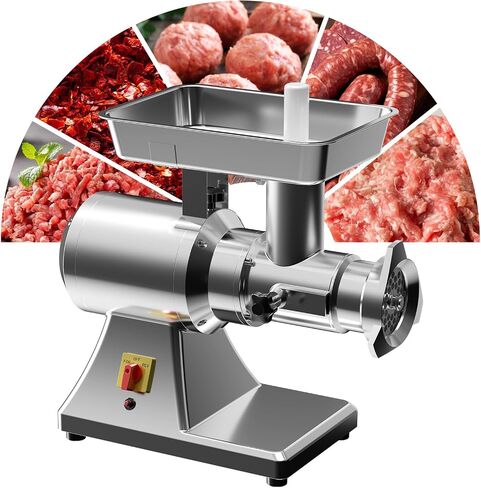 #12 Electric Meat Grinder Heavy Duty 1.3 HP Full Stainless Steel Commercial | Grind Chicken Bones and Frozen Meat, for Gamekeeper & Pet Food, With Sausage Stuffer Tube, Large, Industrial, 950W, Home Use in Saudi Arabia