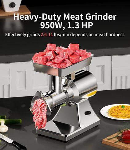 #12 Electric Meat Grinder Heavy Duty 1.3 HP Full Stainless Steel Commercial | Grind Chicken Bones and Frozen Meat, for Gamekeeper & Pet Food, With Sausage Stuffer Tube, Large, Industrial, 950W, Home Use in Saudi Arabia