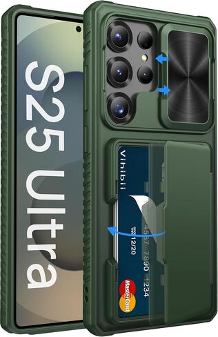 Vihibii for Samsung Galaxy S25+ Plus Case with Card Holder (4 Cards), Black | RFID Blocking, Slide Camera Lens Cover, Military-Grade Drop Protection, Raised Edges Protect Screen, Ditch the Bulky Bag in Saudi Arabia