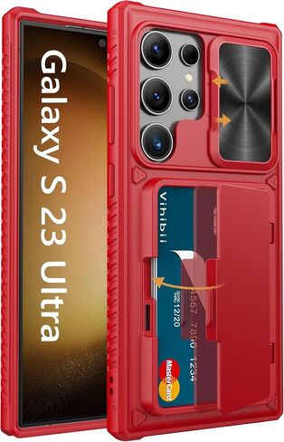 Vihibii for Samsung Galaxy S23 Ultra Case Wallet with Card Holder, Black | Slide Camera Cover, Kickstand, Military Grade Drop Protection, Rugged Hard Back, Silicone Edge Wallet Phone Case, 2023, Black in Saudi Arabia