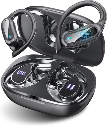 Wireless Earbuds Bluetooth Headphones, 54H Playtime Full Stereo Over Ear Buds with ENC Noise Cancelling, LED Power Display, IPX7 Waterproof Sport Earphones with Earhooks for Running/Workouts Black in Saudi Arabia