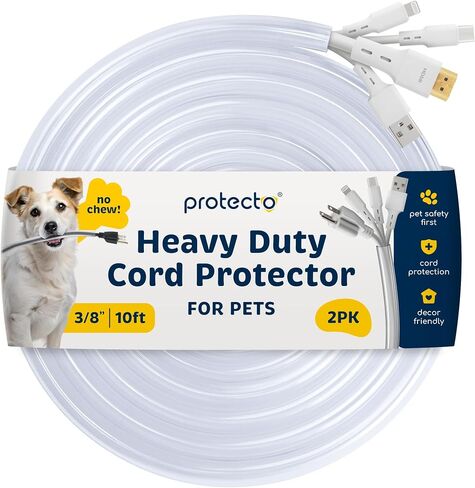 PROTECTO Heavy Duty Cord Protectors from Pets No Chew Solution, 10ft, 3/8in | Cable Cover for Cats, Dogs & Rabbits, Critter Cord Wire Protector Tubing for Audio and Video Devices, Clear, Fits 4 Cables in Saudi Arabia