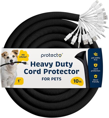 PROTECTO Heavy Duty Cord Protectors from Pets No Chew Solution, 10ft, 3/8in | Cable Cover for Cats, Dogs & Rabbits, Critter Cord Wire Protector Tubing for Audio and Video Devices, Clear, Fits 4 Cables in Kuwait