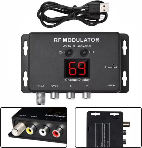 M60 RF Modulator AV to RF Converter USB Powered Wide for frequency 471.25MHz–885.25MHz Supports NTSC TV Formats for Home Entertainment in Saudi Arabia