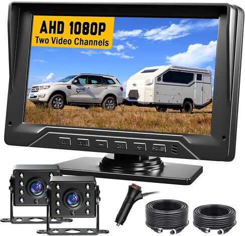 RV Backup Camera System, 7'' Wired Backup Camera for Truck Trailer Camper, 1080P HD Rear View Camera with 2 Channels, Zero Delay, 150° Wide Angle, LED Night Vision, IP69 Waterproof, Parking Guidelines in Saudi Arabia