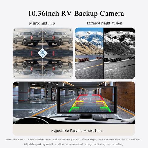 RV Backup Camera with Carplay Android Auto for RV Horse Trailer Semi Box Truck,1080P HD 4 Splits 10.36" Touch Monitor Rear/Side Backup Cameras with Mirror Link FM Waterproof Night Vision DVR Recording in Saudi Arabia