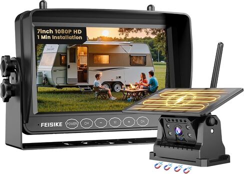 Magnetic Solar Wireless Backup Camera, 1-Min Install, 7" 1080P Monitor, No Delay, No-Drill, IR Night Vision, 150° Wide Angle, Auto Sleep, IP69 Waterproof, Rechargeable Battery for Truck RV Trailer in Saudi Arabia