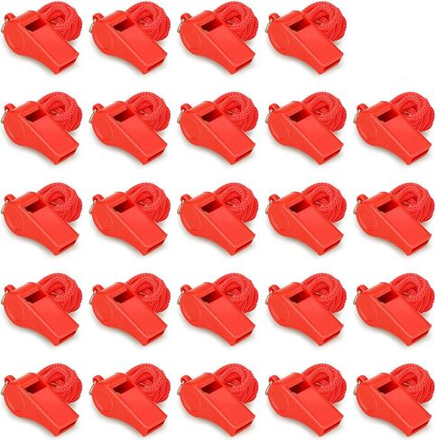 Red Emergency Whistles with Lanyard, Loud Crisp Sound Plastic Whistles Bulk Ideal for Outdoor Sport，Lifesaving，and Officials in Saudi Arabia