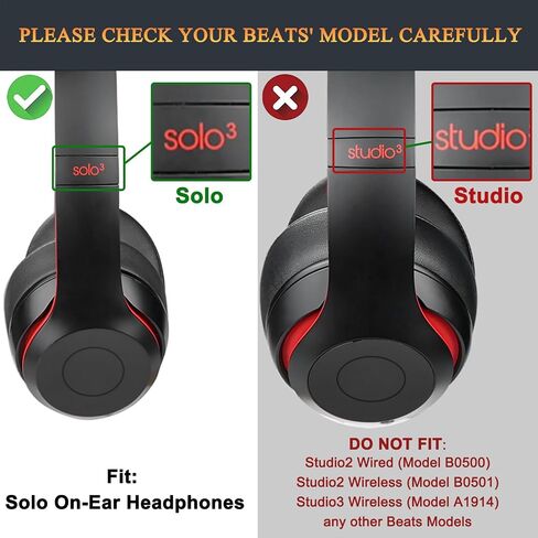 Earpads for Beats Solo 3 & Solo 2 On-Ear Headphones - Black | Do Not Fit Beats (Studio Over-Ear, Solo HD, Solo 4) in Saudi Arabia