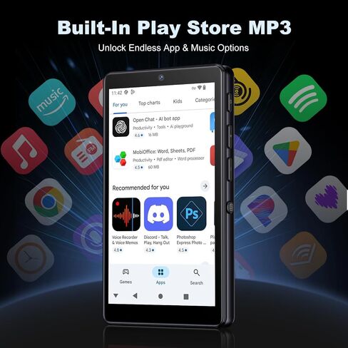 32GB MP3 Player with Bluetooth and WiFi, Oilsky 4.02" HD Music Player with Spotify, Audible, Amazon Music, Deezer, MP3 & MP4 Players Android 13 Touch Screen and Speaker, Up to 1TB in Kuwait