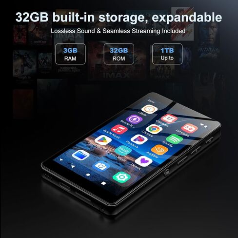 32GB MP3 Player with Bluetooth and WiFi, Oilsky 4.02" HD Music Player with Spotify, Audible, Amazon Music, Deezer, MP3 & MP4 Players Android 13 Touch Screen and Speaker, Up to 1TB in Kuwait