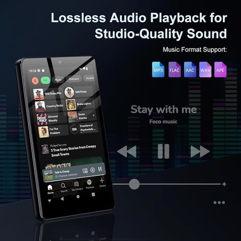 32GB MP3 Player with Bluetooth and WiFi, Oilsky 4.02" HD Music Player with Spotify, Audible, Amazon Music, Deezer, MP3 & MP4 Players Android 13 Touch Screen and Speaker, Up to 1TB in Kuwait