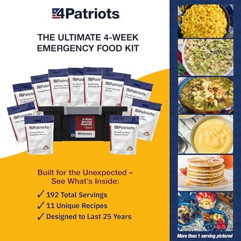 4Patriots 6-Week Emergency Food Supply Bundle | 4-Week & 2-Week Survival Food Kits | 25-Year Shelf Life Freeze Dried Meals | Breakfast, Lunch & Dinner in Kuwait