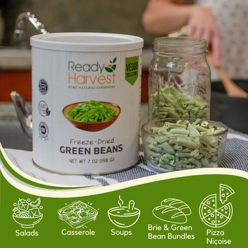 Ready Harvest Freeze Dried Food - Green Beans | Emergency Food | Camping Vegetables | #10 Can | 25-Year Shelf Life | Cans Filled to the Top in Saudi Arabia