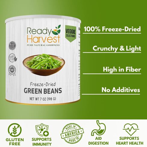 Ready Harvest Freeze Dried Food - Green Beans | Emergency Food | Camping Vegetables | #10 Can | 25-Year Shelf Life | Cans Filled to the Top in Saudi Arabia