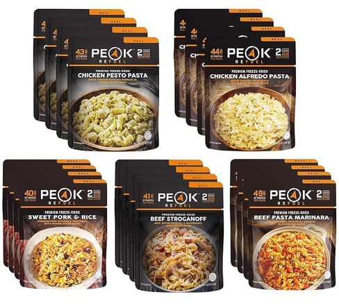 حزمة متنوعة من Peak Refuel Entrée | تجميد الغذاء المجفف على الظهر والتخييم للبقاء على قيد الحياة | أكياس وجبات الغداء/العشاء | طعم رائع | عالي البروتين | اللحوم الحقيقية | الإعداد السريع in Kuwait