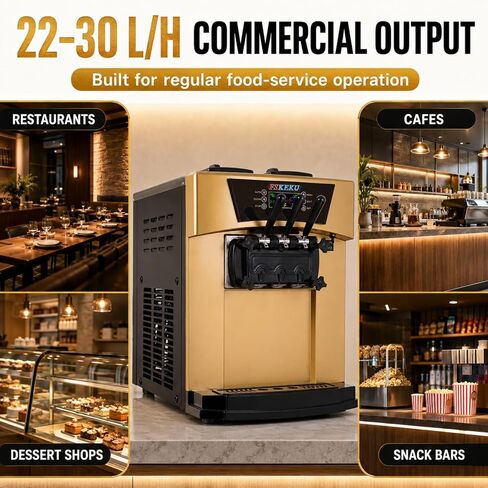 Commercial Countertop Soft Serve Machine, 3 Flavors, 22–28 L/H, 115V 2200W | 22–28 L/H OUTPUT: Dual 6L hoppers and two 1.7L cylinders serve two individual flavors plus one twist. in Saudi Arabia