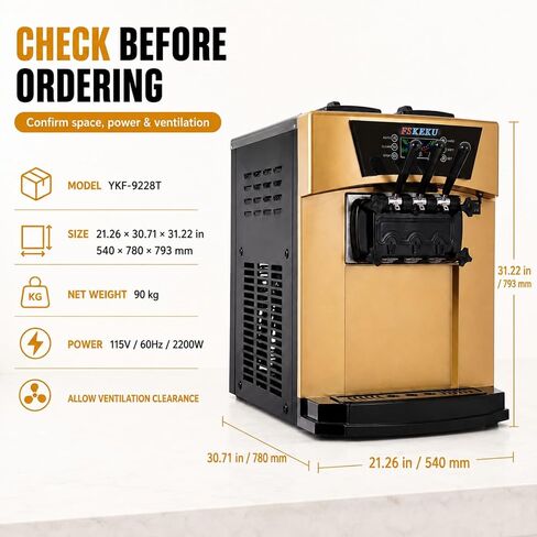 Commercial Countertop Soft Serve Machine, 3 Flavors, 22–28 L/H, 115V 2200W | 22–28 L/H OUTPUT: Dual 6L hoppers and two 1.7L cylinders serve two individual flavors plus one twist. in Saudi Arabia