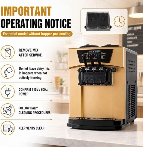 Commercial Countertop Soft Serve Machine, 3 Flavors, 22–28 L/H, 115V 2200W | 22–28 L/H OUTPUT: Dual 6L hoppers and two 1.7L cylinders serve two individual flavors plus one twist. in Saudi Arabia