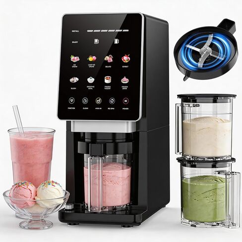 H-Duka 10-in-1 Ice Cream Maker Machine, 800W Frozen Treat Maker for Silky Gelato, Sorbet&Slushies, One-Touch Mix-In & Re-Spin for Creamy Texture, Keto & Vegan, Includes 3 Pints & Recipe Guide, Black in Saudi Arabia