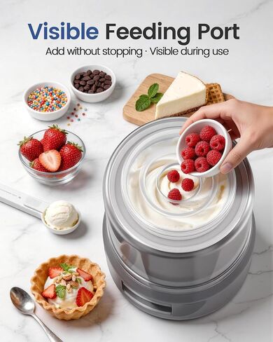 Ice Cream Maker Machine, 2.1 Quart Double Insulated Machine, Soft Serve Ice Cream, Gelato, Sorbet and Frozen Yogurt Maker, Fast Cooling, Visible Feeding Port, Easy 3-Button Control in Saudi Arabia