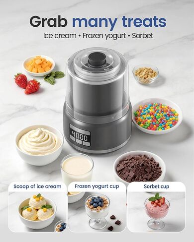 Ice Cream Maker Machine, 2.1 Quart Double Insulated Machine, Soft Serve Ice Cream, Gelato, Sorbet and Frozen Yogurt Maker, Fast Cooling, Visible Feeding Port, Easy 3-Button Control in Saudi Arabia