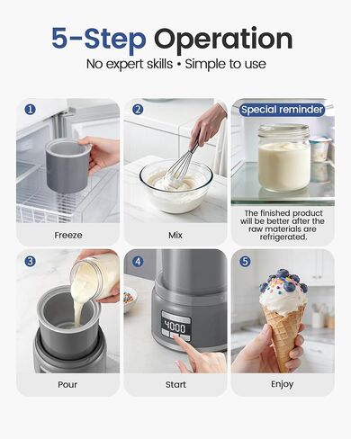 Ice Cream Maker Machine, 2.1 Quart Double Insulated Machine, Soft Serve Ice Cream, Gelato, Sorbet and Frozen Yogurt Maker, Fast Cooling, Visible Feeding Port, Easy 3-Button Control in Saudi Arabia